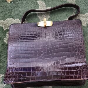 Elegant Brown Crocodile-Embossed Clutch